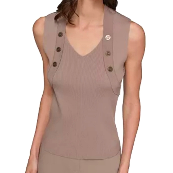 KARL LANGERFELD Brown Sleeveless V-Neck Sweater. Sz M. NWOT - Picture 1 of 11